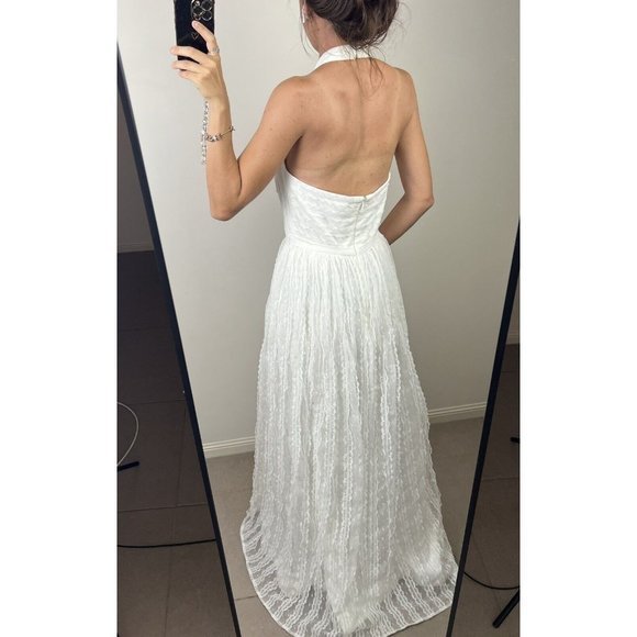 Monique Lhuillier White Lace Formal Gown Wedding Dress Keyhole Halter Size 8 - Picture 9 of 16